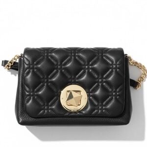 Kate Spade Black Quilted Leather Shoulder Bag Gold Turn Lock Chain Strap